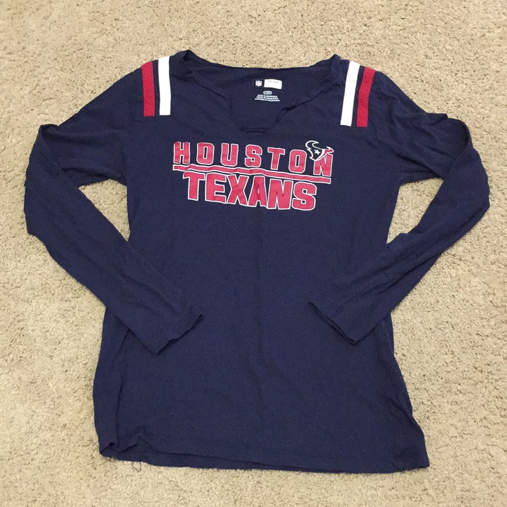 NFL Houston Texans Navy Blue Long Sleeve Tee with Red and White Accents